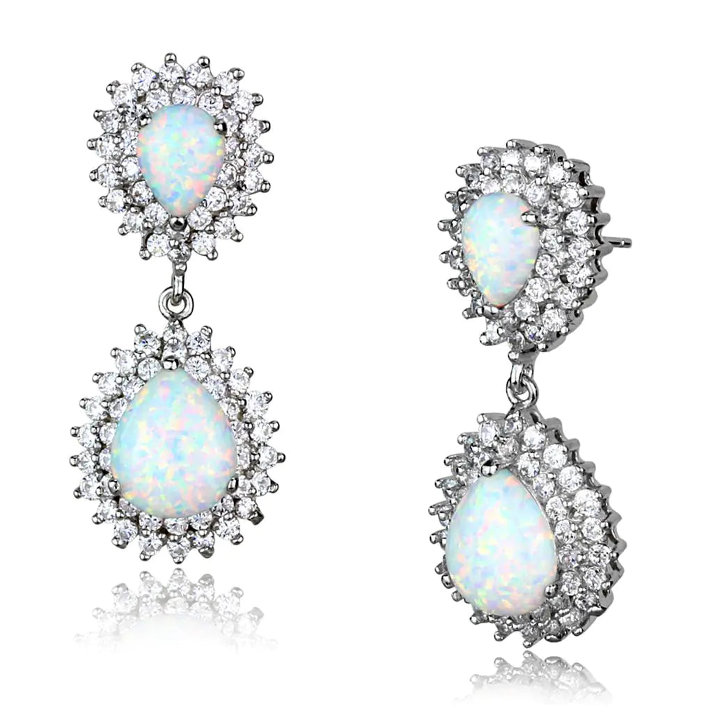 LOS879 - Rhodium Earrings with Semi-Precious Opal | Jewelry
