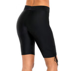 Solid Color Mid-Length Swim Shorts for Women