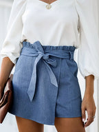 High-Waisted Blue Denim Shorts with Pockets for Women
