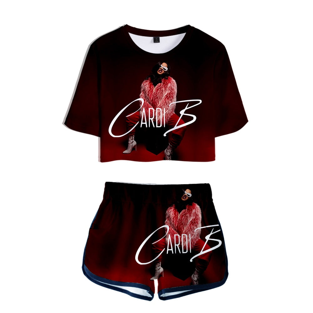 Cardi B Trendy 3D Crop Top and Shorts Set