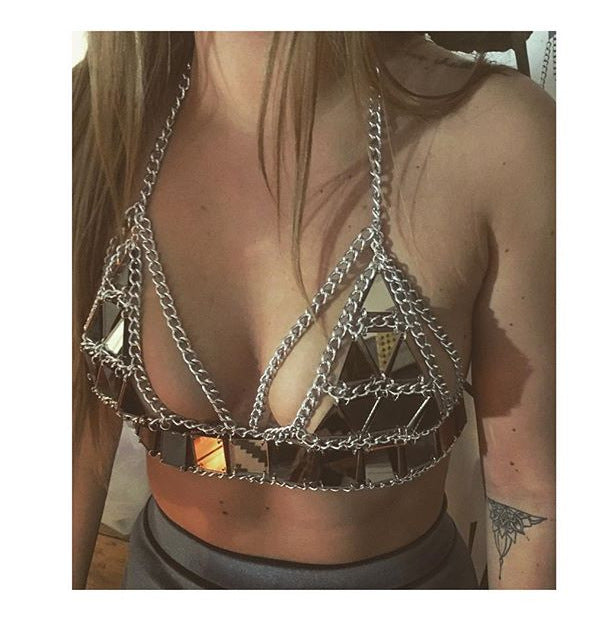 Mirrored Sequin Body Chain Festival Bikini Top
