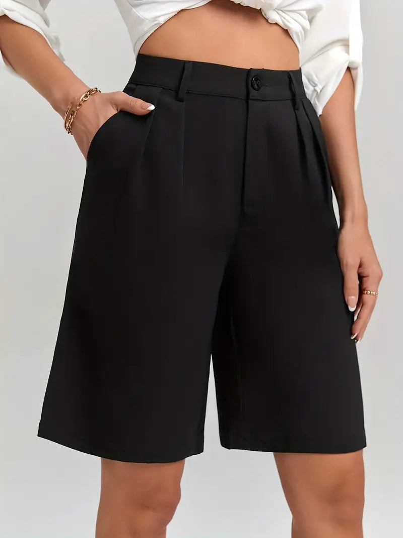 Knee-Length Women's Casual High Waist Suit Shorts (1pc)
