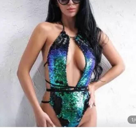 Women's Iridescent Sequin Deep-V Fringe One-Piece Swimsuit