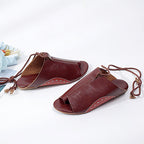 Flat Large Size Sandals with Ankle Tie and Thong Design