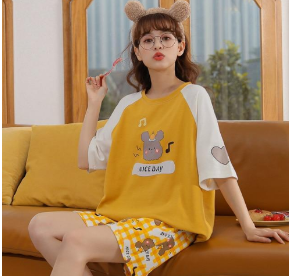 Yellow Japanese Women's Pajama Set with Shorts (One Set)