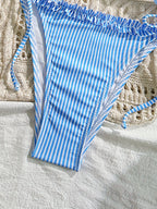 Blue Striped Ruffle Triangle Bikini Set