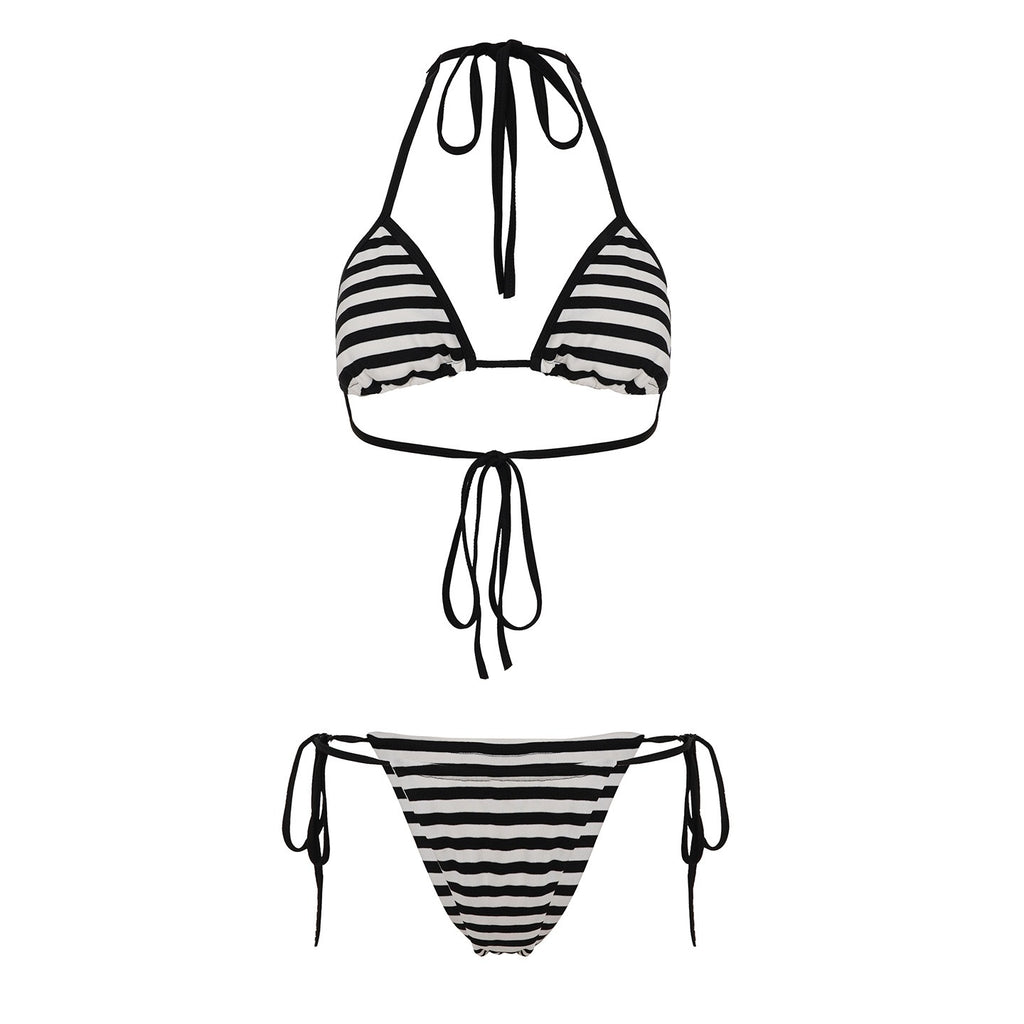 Striped Bikini Set with Halter Top and Shorts