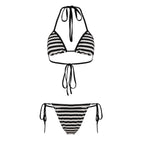 Striped Bikini Set with Halter Top and Shorts