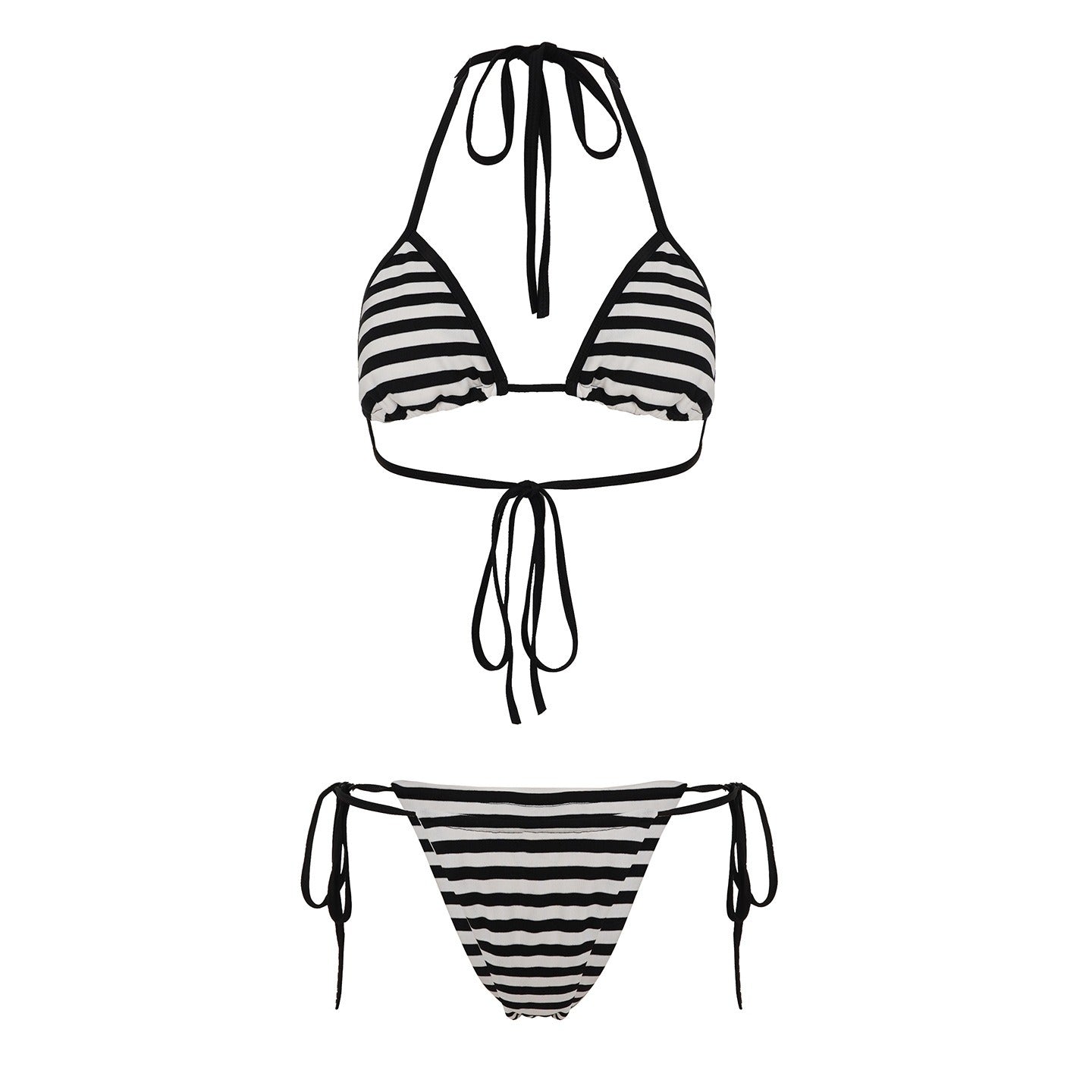 Striped Bikini Set with Halter Top and Shorts