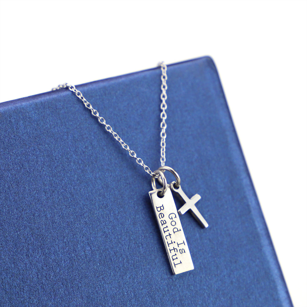 925 Silver Cross Necklace with Square Pendant | Christian Jewelry