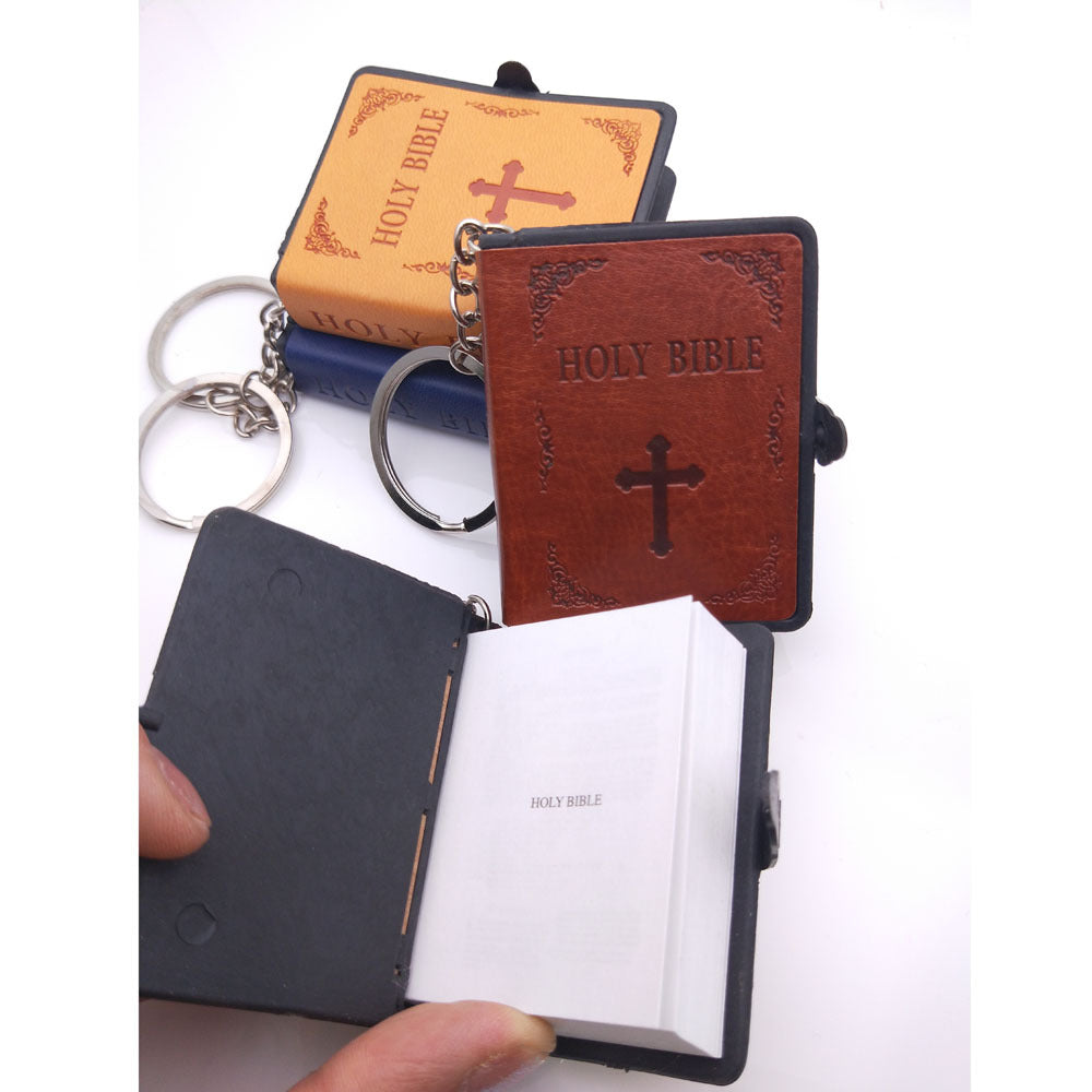 Mini Leather Bible Keychain with Cross Pendant | Christian Gift
