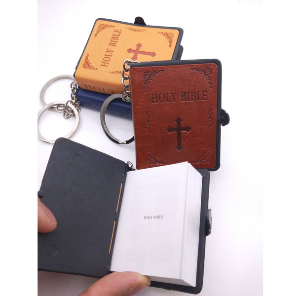Mini Leather Bible Keychain with Cross Pendant | Christian Gift