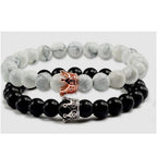 Volcanic Rock Bracelet with Dog Head and Map Stone