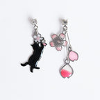 Japanese Cat Cherry Blossom Enamel Clip-On Earrings
