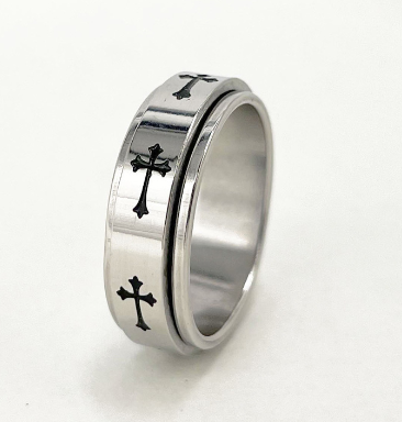 Stainless Steel Cross Shelf Couple Fashion Rings