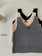 Elegant V-Neck Knitted Cotton Tank Top for Women