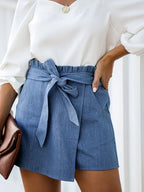 High-Waisted Blue Denim Shorts with Pockets for Women