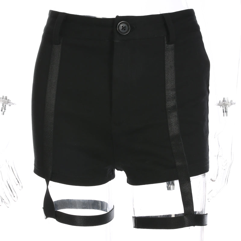 Gothic Black Shorts with Lace-up Design for Women