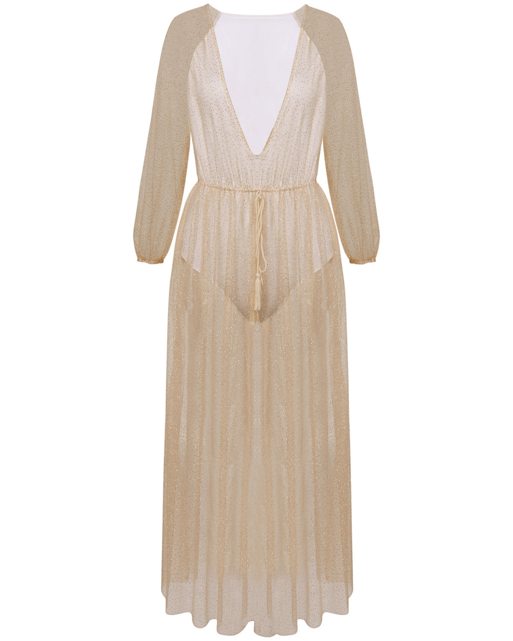 Sheer Sequin Long-Sleeve Beach Cover-Up