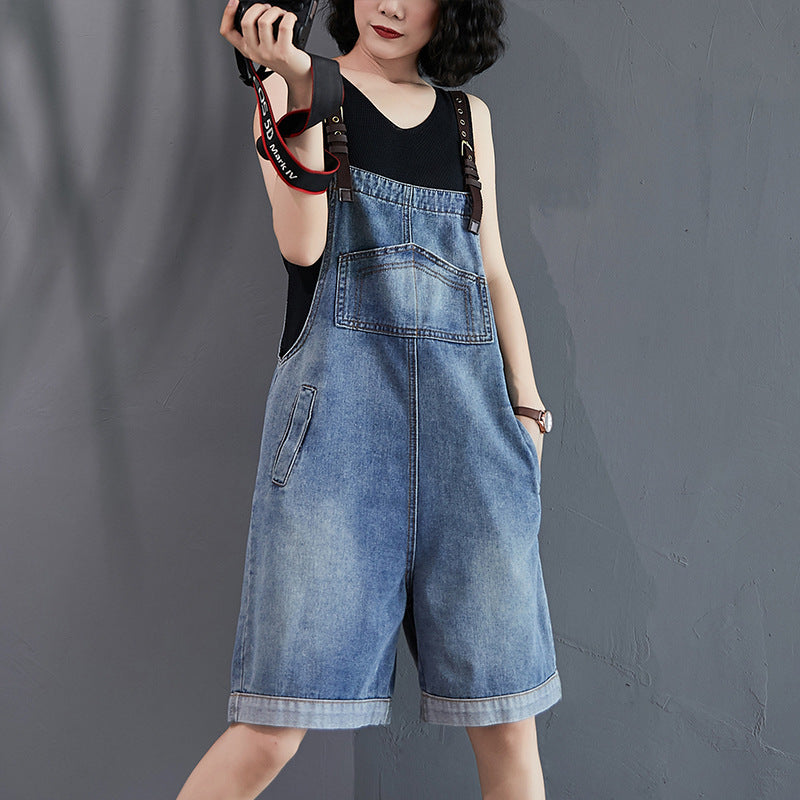 Women's Loose Denim Overall Shorts