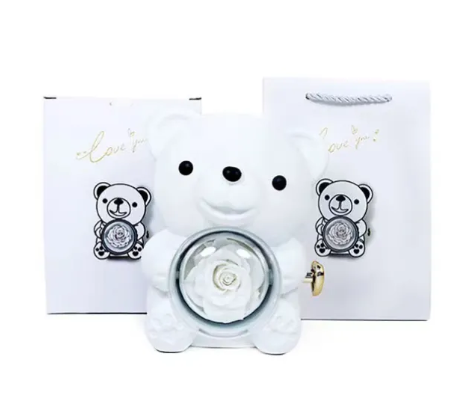 Rotating Rose Teddy Bear Gift Box | Home Decor