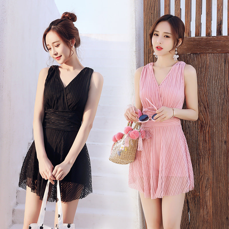 Pleated Skirted One-Piece Swimdress