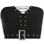 Sexy Adjustable Waistband Crop Top with Lace-Up Design