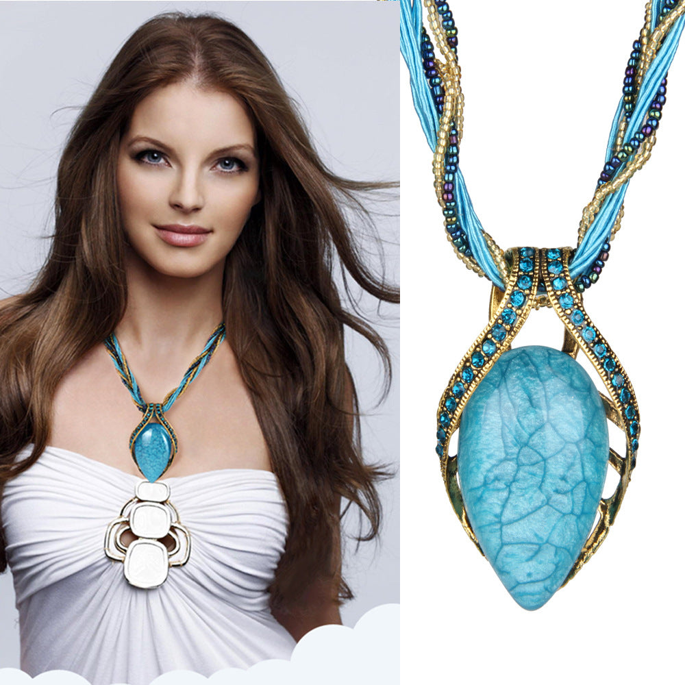 Vintage Bohemian Cat's Eye Crystal Necklace for Women