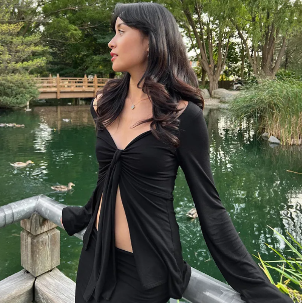 Twisted Bell Sleeve Crop Top
