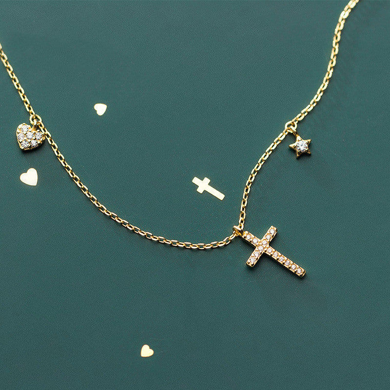 Ailuoqi Silver Necklace with Heart and Cross Design