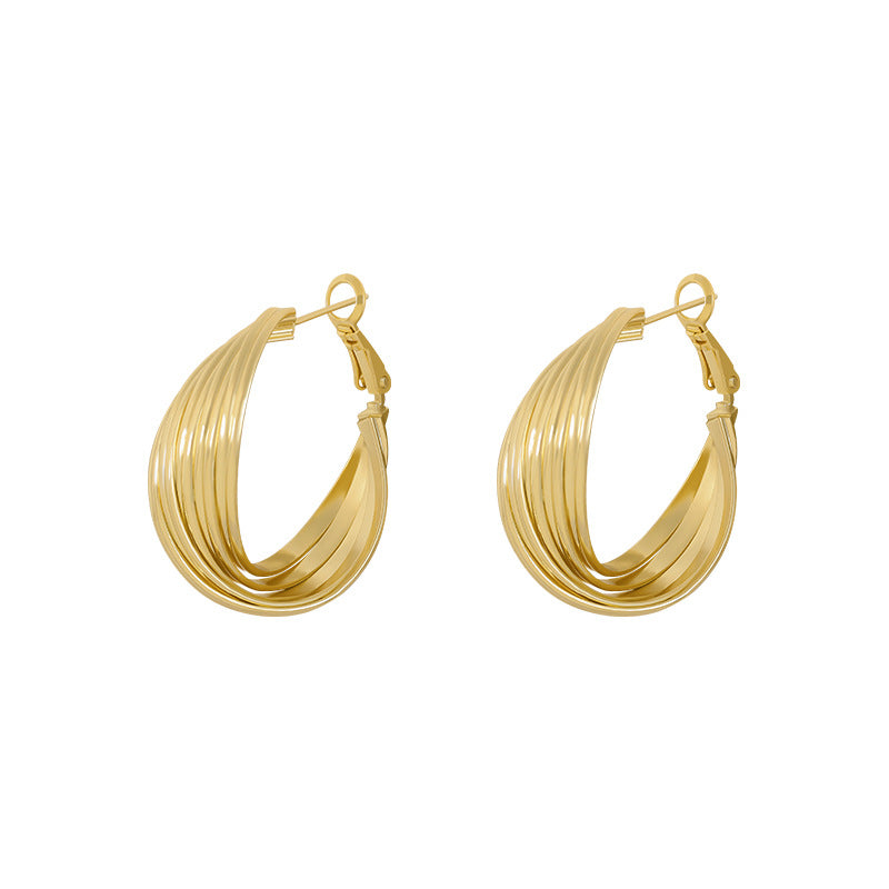 Silver Cross Metal Braided Hoop Earrings