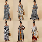 Animal Print Long Kaftan Beach Cover-Up Dress