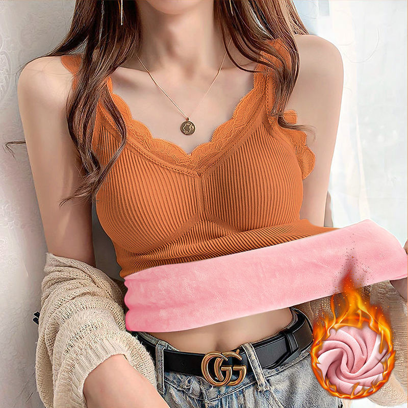 Lace Thermal Tank Top with Built-in Padding for Women