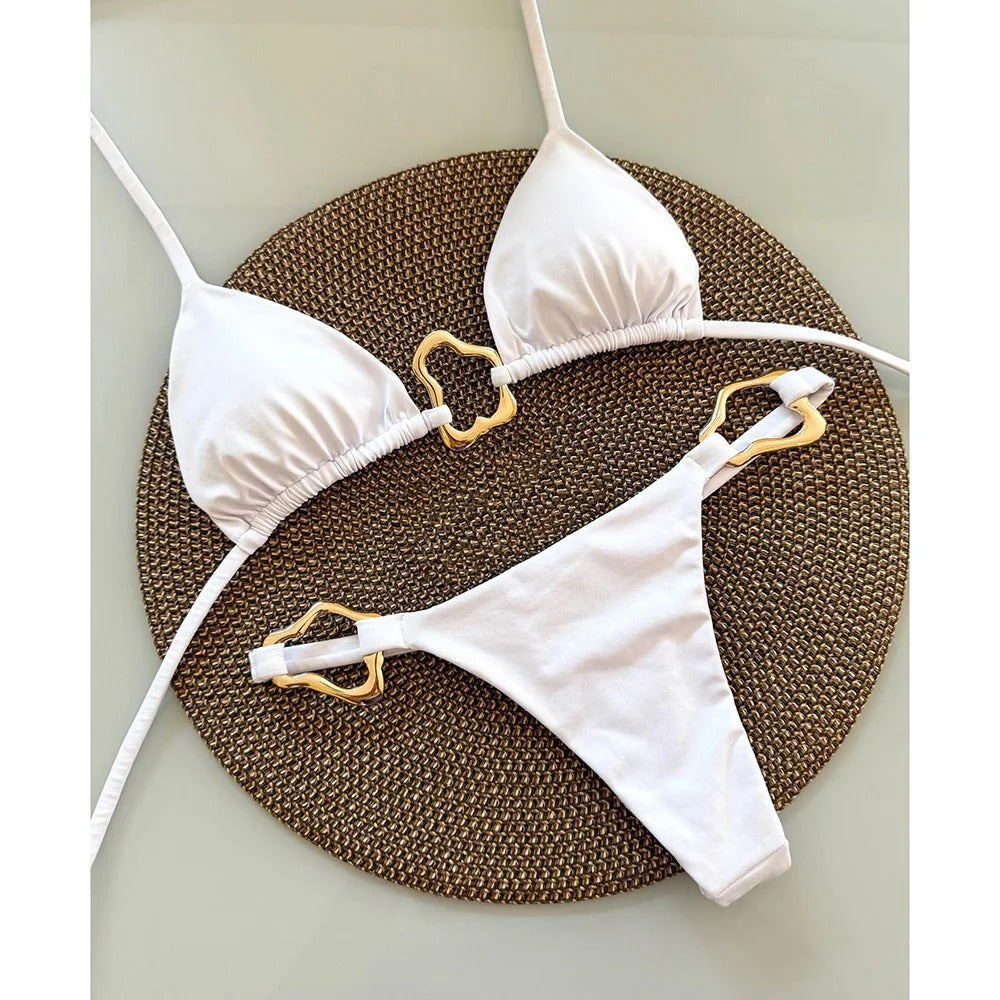 White Gold Ring Triangle Bikini Set
