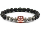 Volcanic Rock Bracelet with Dog Head and Map Stone