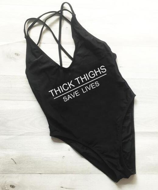 Thick Thighs Save Lives Slogan One-Piece Swimsuit