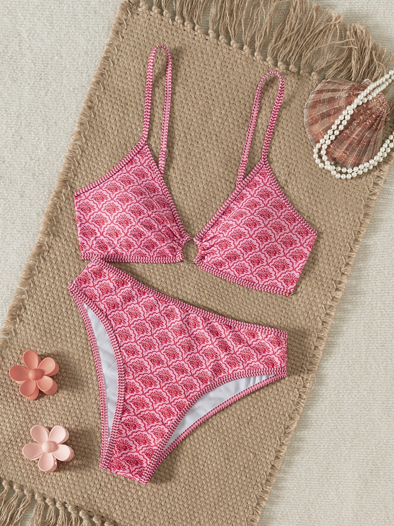 Leopard Ring-Front Bikini Set