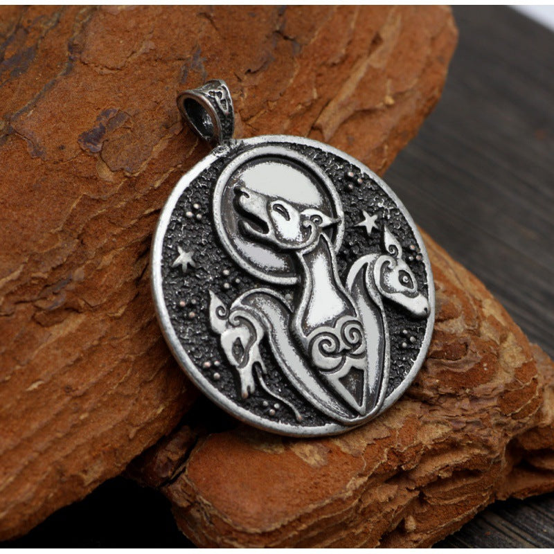 Celtic Symbol Hound Dog Pendant Necklace (Double-Sided)