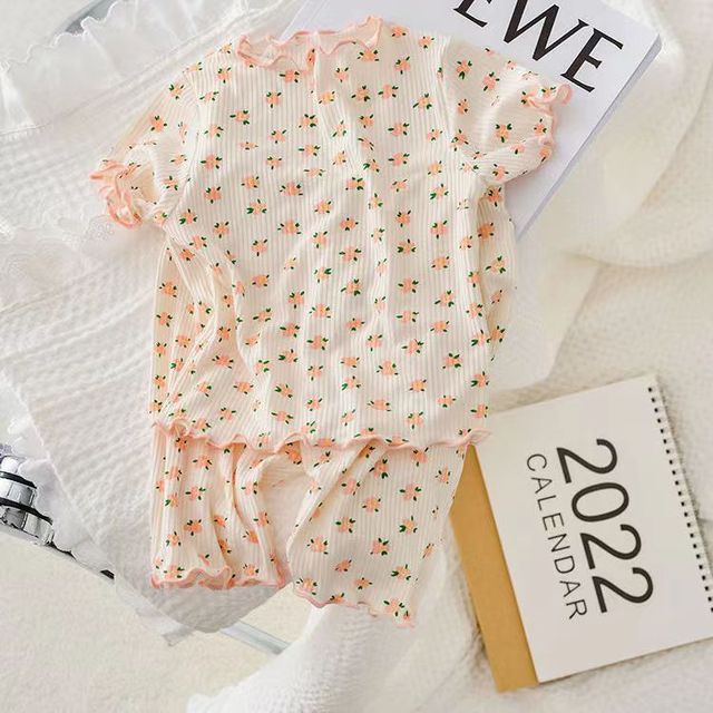 Summer Bear Pajama Set for Baby Girls (T-shirt & Shorts)