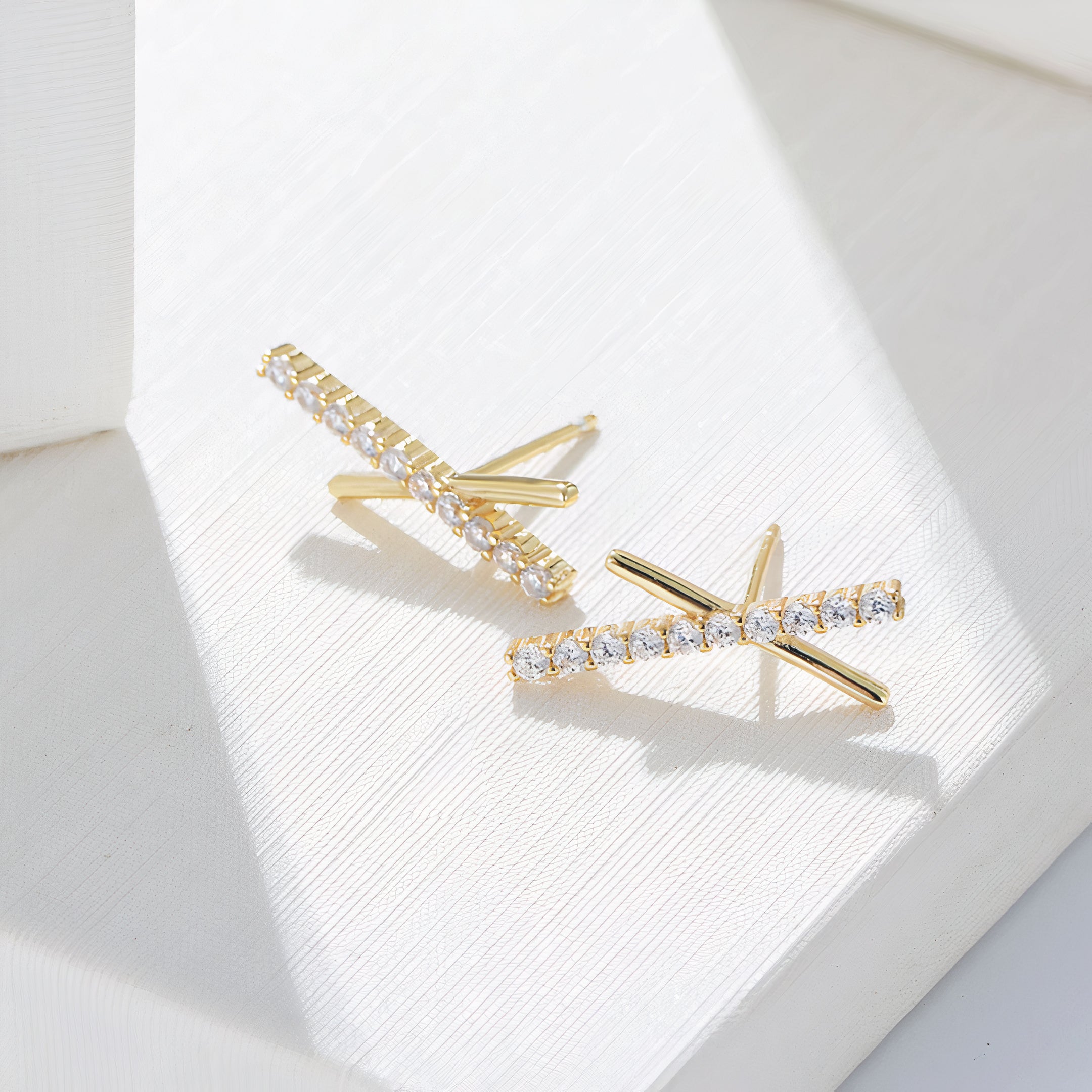 Gold Criss-Cross CZ Stud Earrings