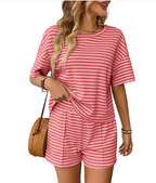 Women's Striped Knit Shorts Set