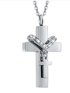 Stainless Steel Double Cross Urn Necklace