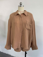 Women's Long Sleeve Shirt & Shorts Casual Two-Piece Set