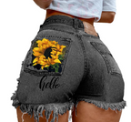 High Waist Denim Shorts for Women with Floral Print