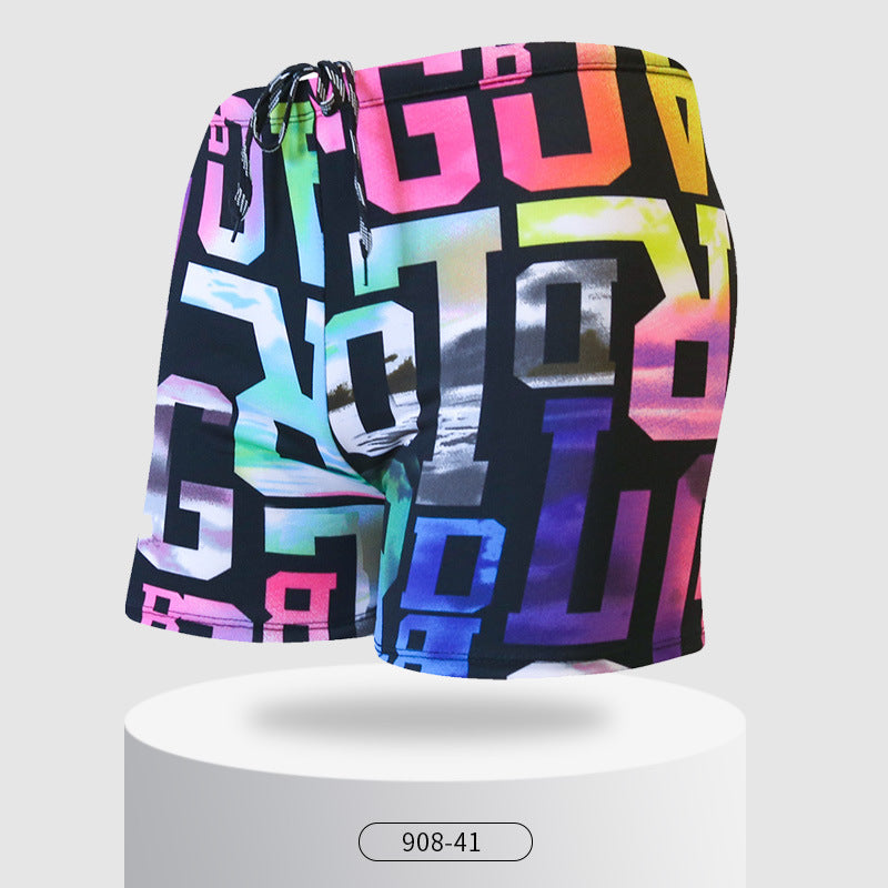 Large Loose Fit Adult Swim Shorts with Beach Print