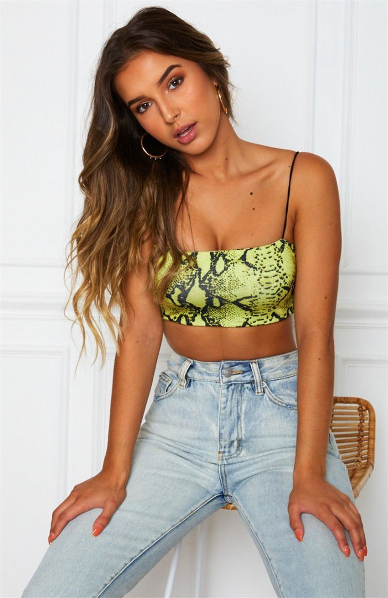 Women's Sexy Sleeveless Crop Top with Snakeskin Print