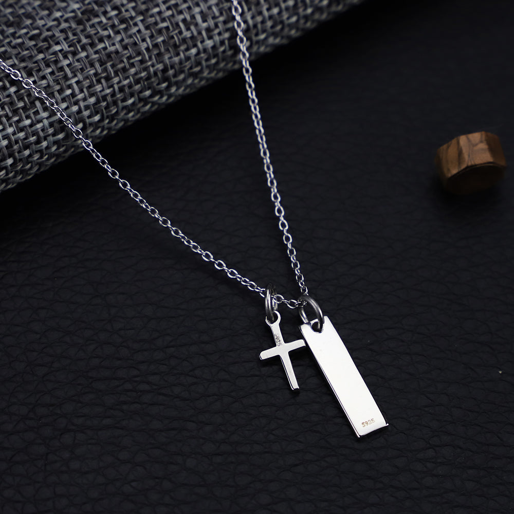 925 Silver Cross Necklace with Square Pendant | Christian Jewelry