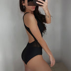 Black Mesh Cutout One-Piece Swimsuit