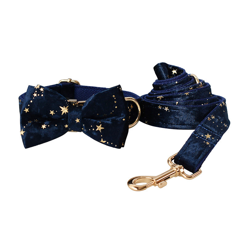 Blue Star Flannel Dog Ring with Gold Buckle