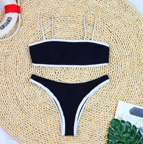 Contrast Trim Spaghetti Strap Bikini Set